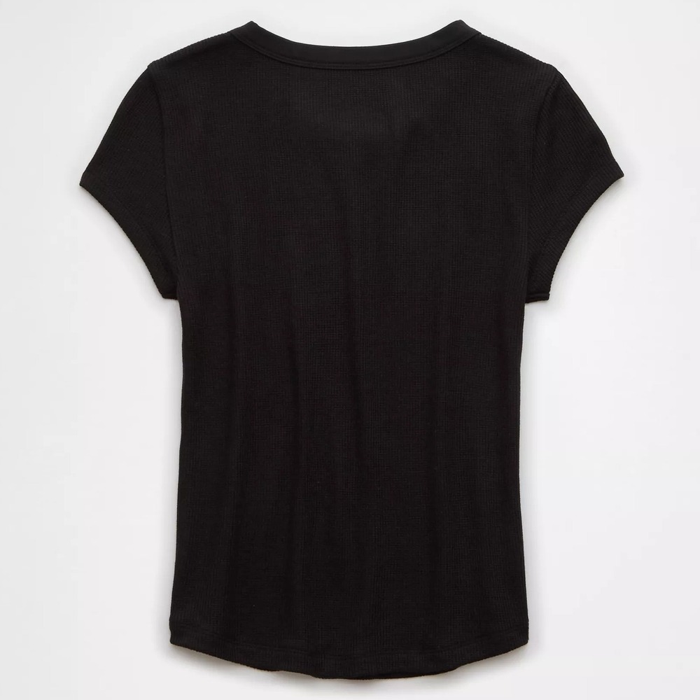 American Eagle AE Waffle T-Shirt Layering Tee M Black Stretch Base Layer 90s Y2K - Picture 16 of 16